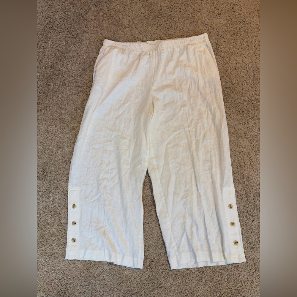 Womens Jones New York Linen Blend Cropped Pants White Plus Size 2X